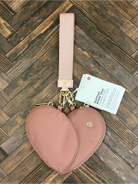 NWT Lululemon Dual Pouch Wristlet *Heart In Spiced Chai/Pink Haze/Gold